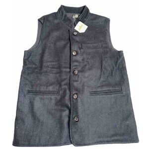 Black Zig Zag Handmade Artisan Wool Fair Trade Up Cycled Vest Medium Boho Vegan